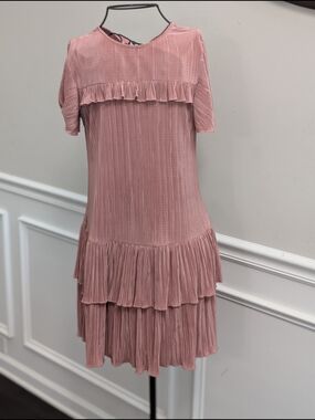 Miss Selfridge Rose Pink Pleated Ruffle Mini Dress